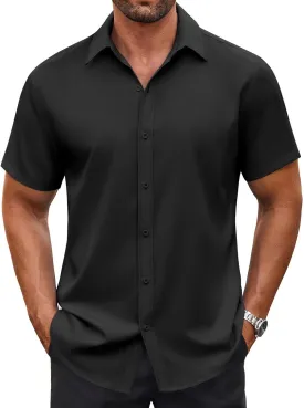 COOFANDY Men's Casual Button Down Shirt Short Sleeve Wrinkle Free Dress Shirt Beach Summer Wedding Shirt