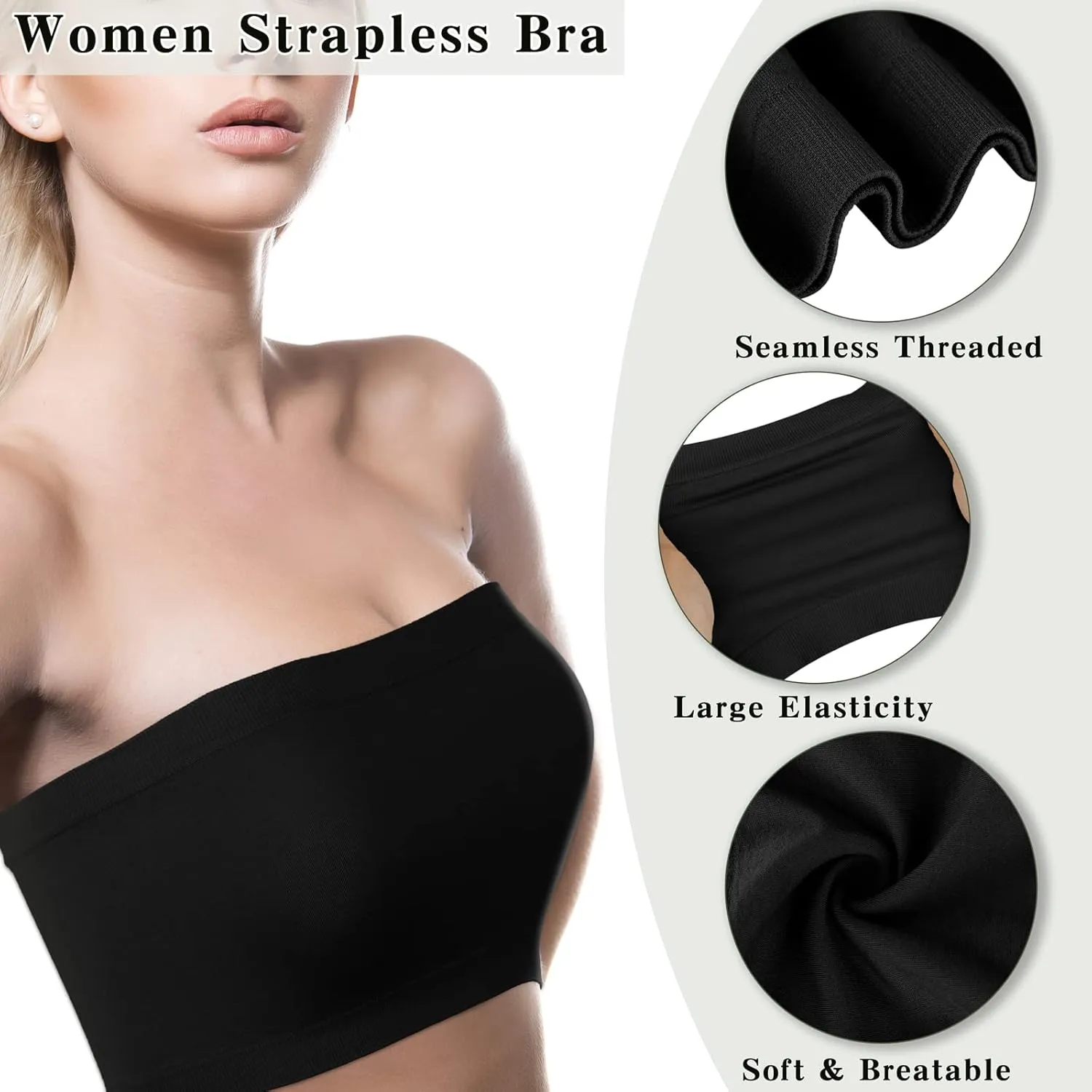 Cooraby 4 Pack Women Tube Tops Summer Non-Padded Seamless Bra, 4 Colors
