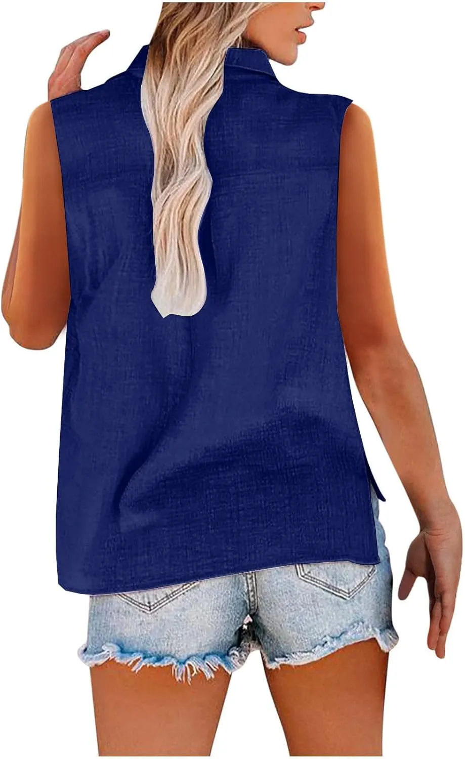 Cotton Linen Shirts for Women Sleeveless Collared Tops Oversized Button Up Blouses Work Shirts Casual Summer Tshirt