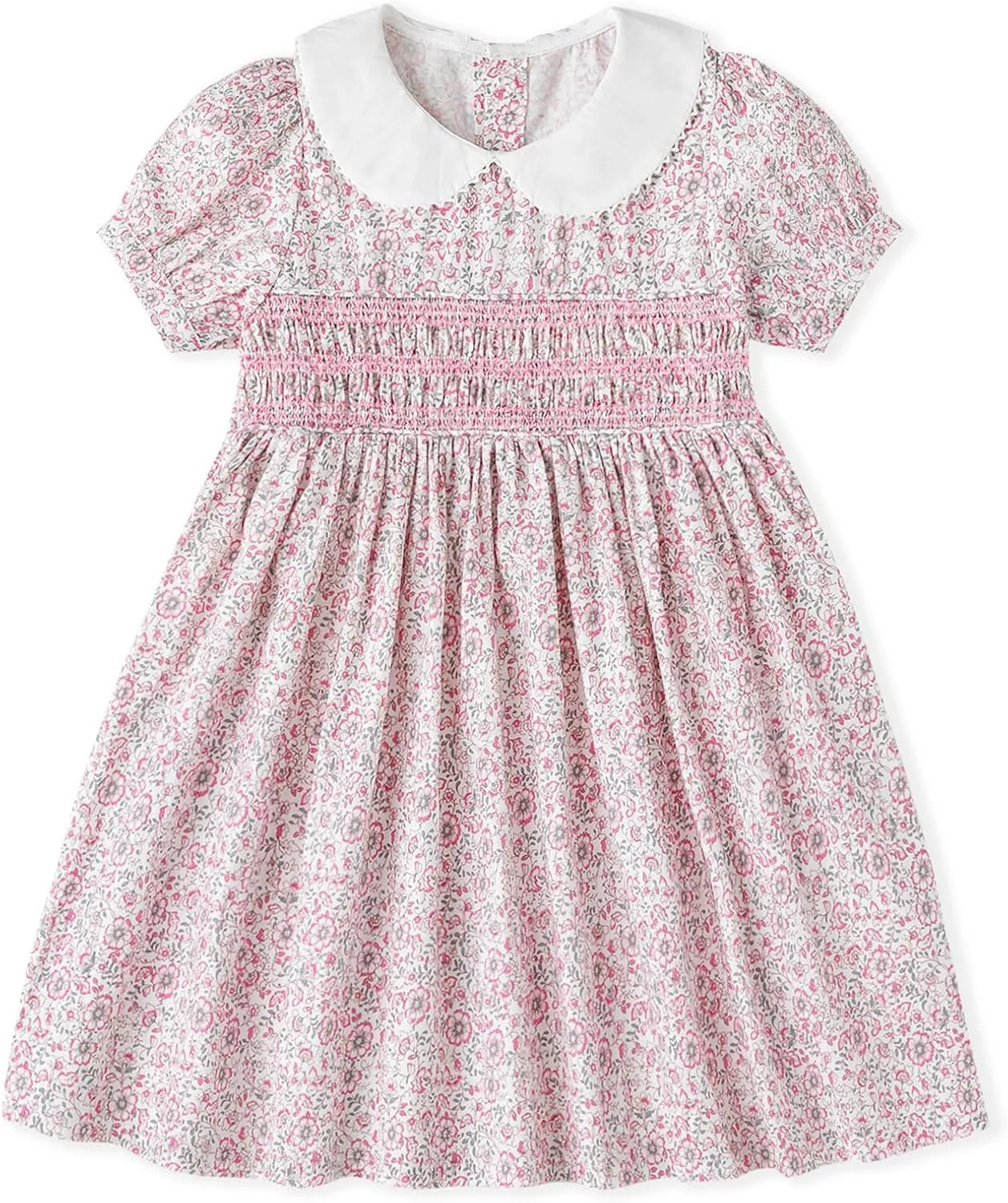 Curipeer Little Girls Summer Dress Floral Short Sleeve Cotton Casual Outfit Dress 12M-8Y