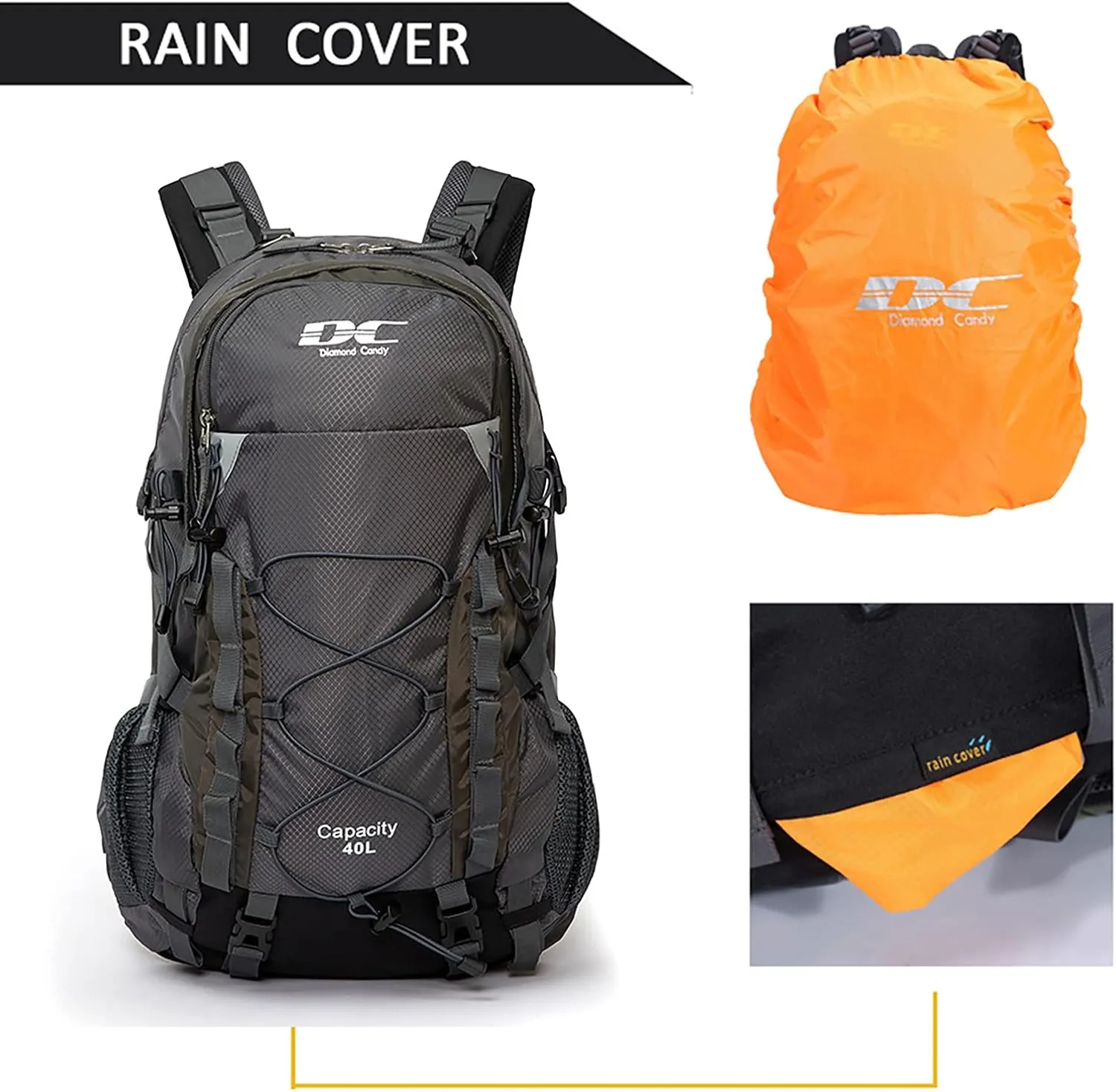 Diamond Candy Waterproof Hiking Backpack for Men and Women, Lightweight Day Pack for Travel Camping