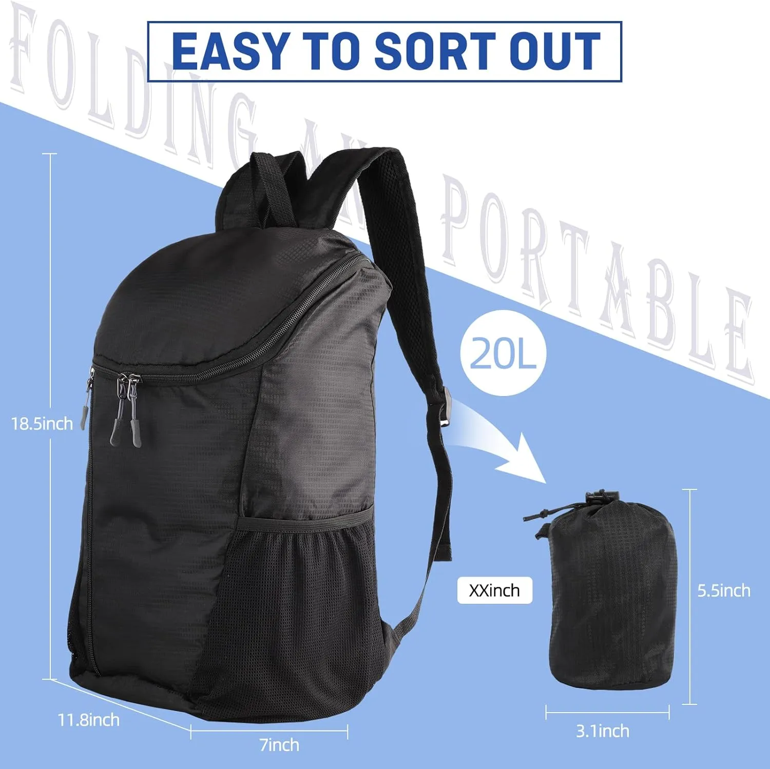 DOVO Hiking Backpack, Waterproof and Wear-resistant Lightweight Backpack Packable,Outdoor Travel Camping Daypack Foldable-GERY