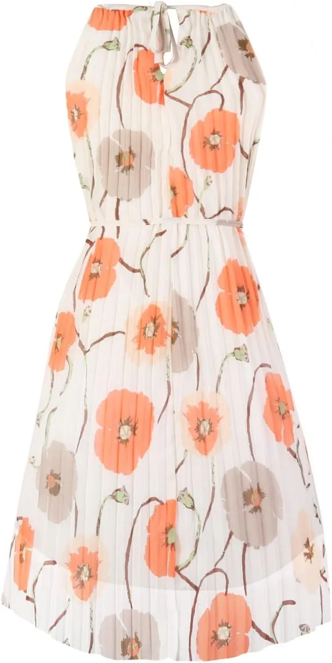 Ellames Women's 2024 Summer Spaghetti Strap Pleated Casual Swing Dress with Belt