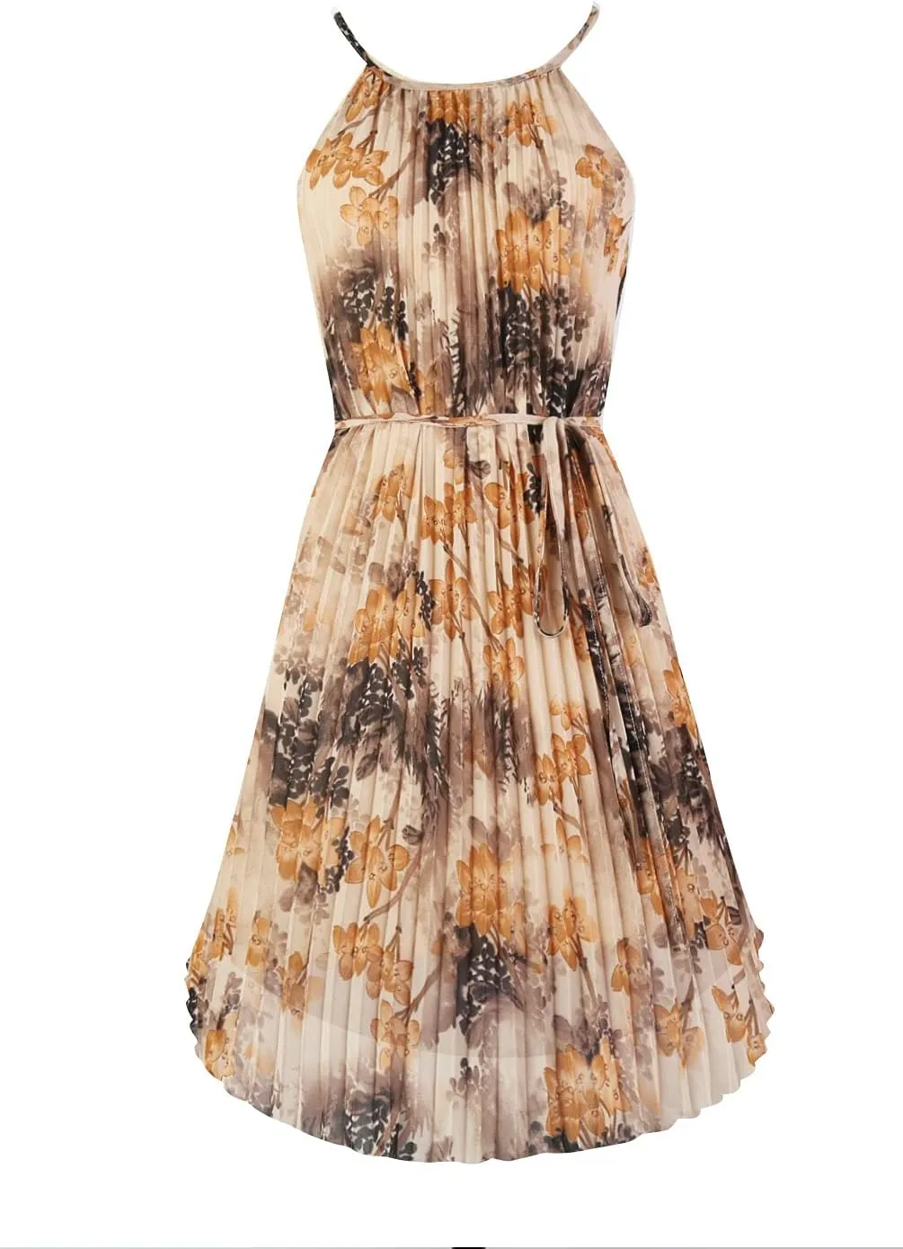 Ellames Women's 2024 Summer Spaghetti Strap Pleated Casual Swing Dress with Belt