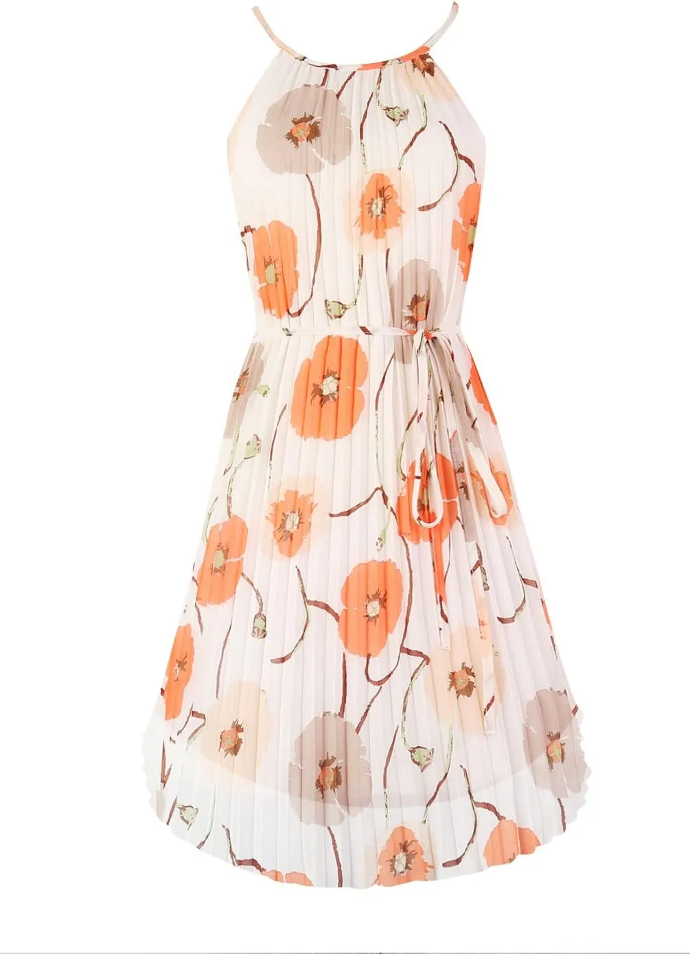 Ellames Women's 2024 Summer Spaghetti Strap Pleated Casual Swing Dress with Belt