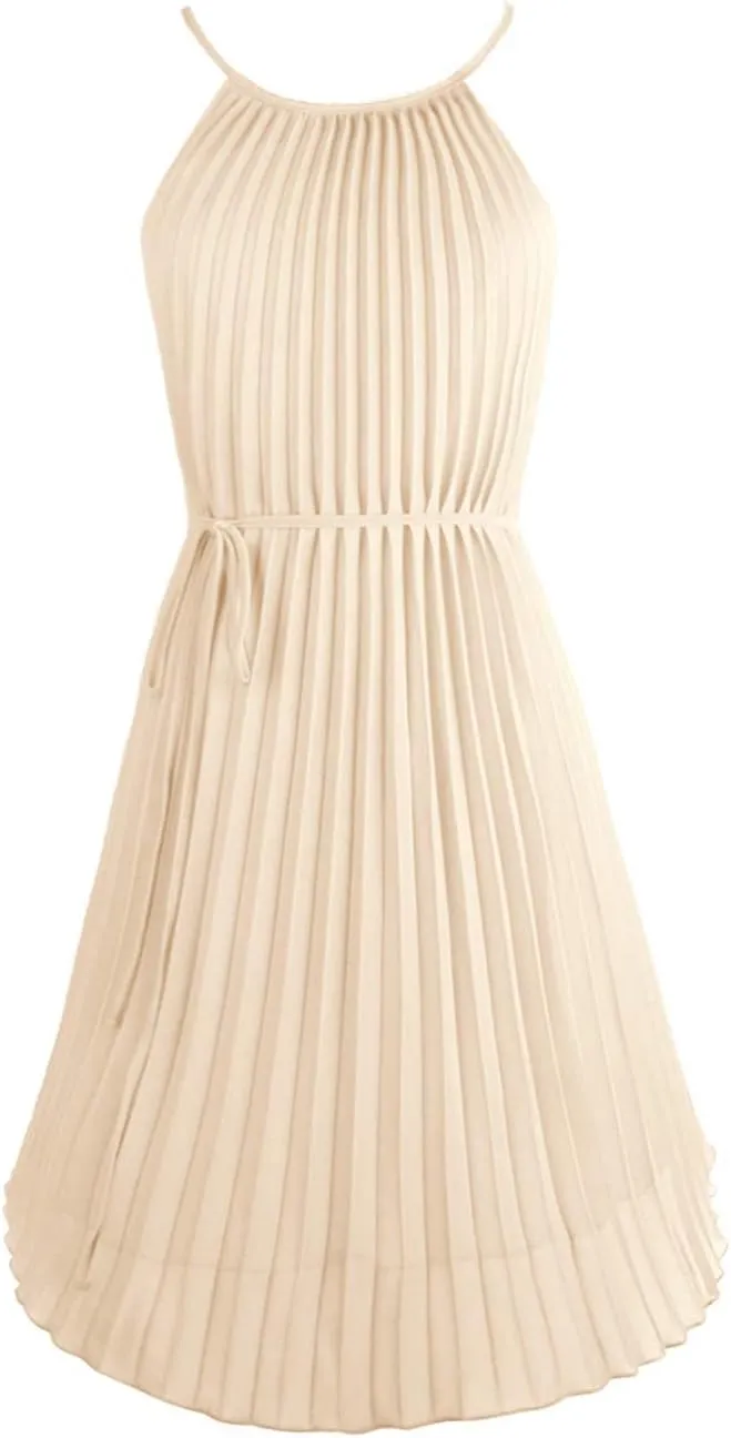 Ellames Women's 2024 Summer Spaghetti Strap Pleated Casual Swing Dress with Belt