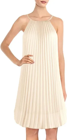 Ellames Women's 2024 Summer Spaghetti Strap Pleated Casual Swing Dress with Belt