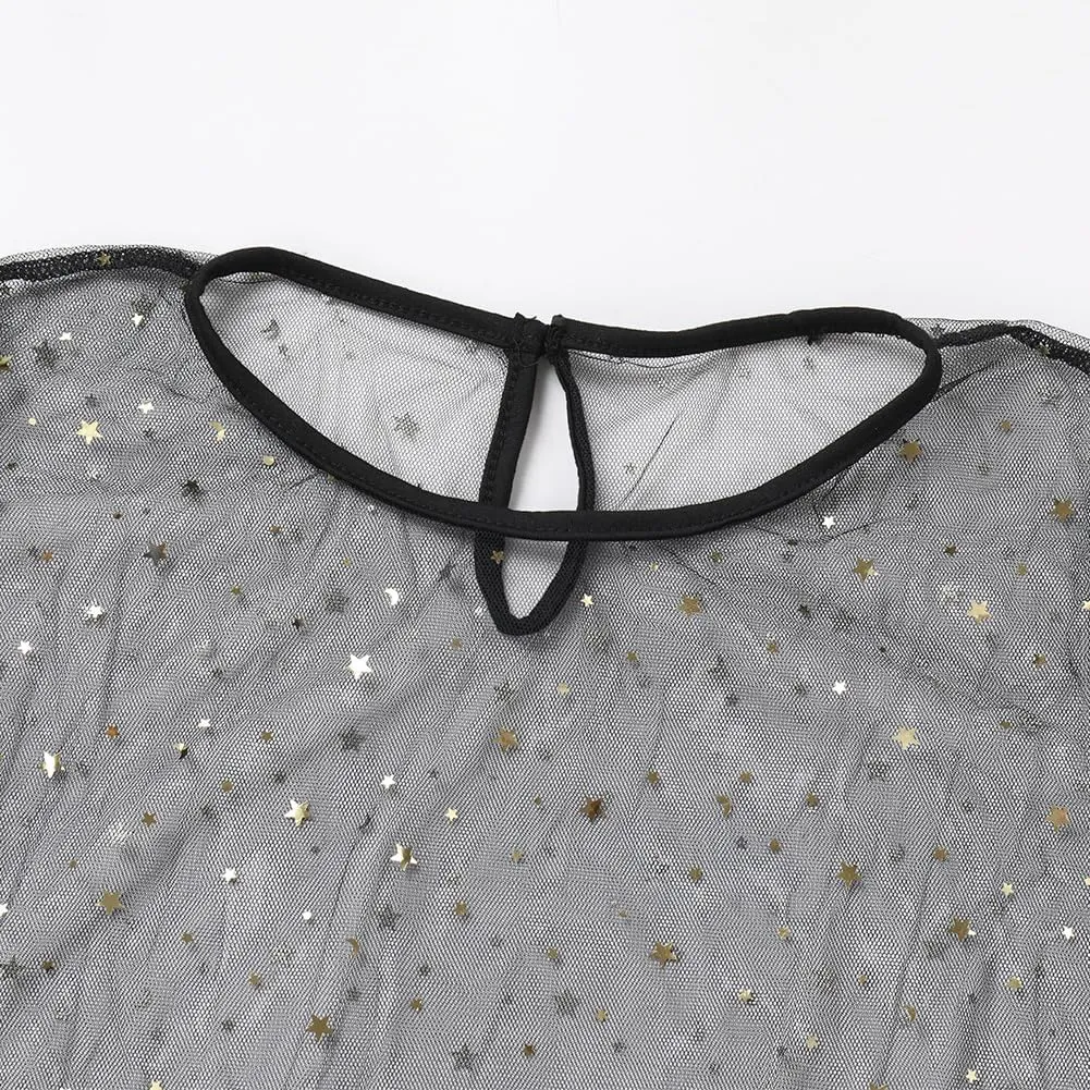 FYMNSI Women's Sexy Glitter Sheer Mesh Dress See Through Fishnet Dress Long T-Shirts Bikini Cover Up Beach Swimwear Clubwear
