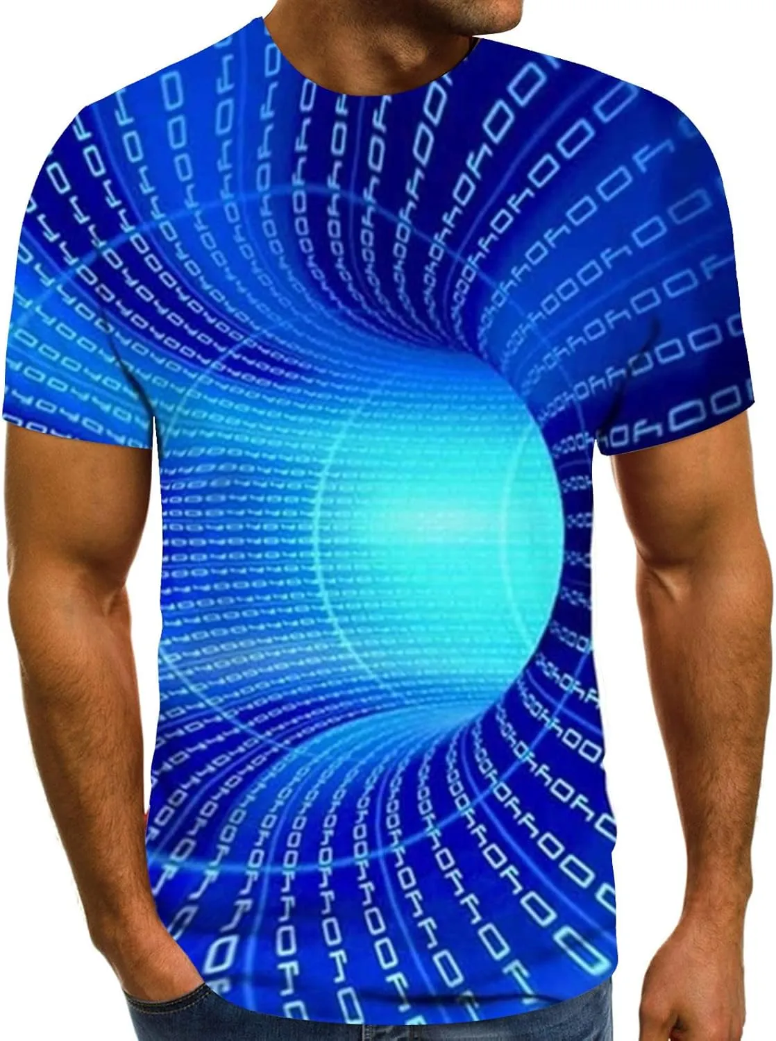 Geometry Print Loose Fit Tshirts for Man Summer Fall Long Sleeve Crew Neck Funny Fishnet Tops Shirts Mens 2024