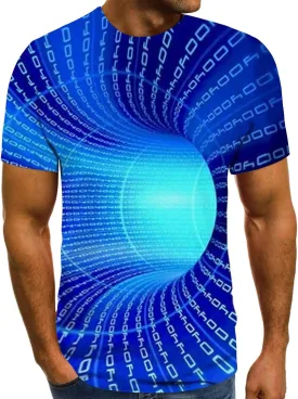 Geometry Print Loose Fit Tshirts for Man Summer Fall Long Sleeve Crew Neck Funny Fishnet Tops Shirts Mens 2024