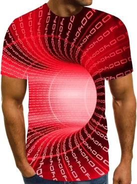 Geometry Print Loose Fit Tshirts for Man Summer Fall Long Sleeve Crew Neck Funny Fishnet Tops Shirts Mens 2024