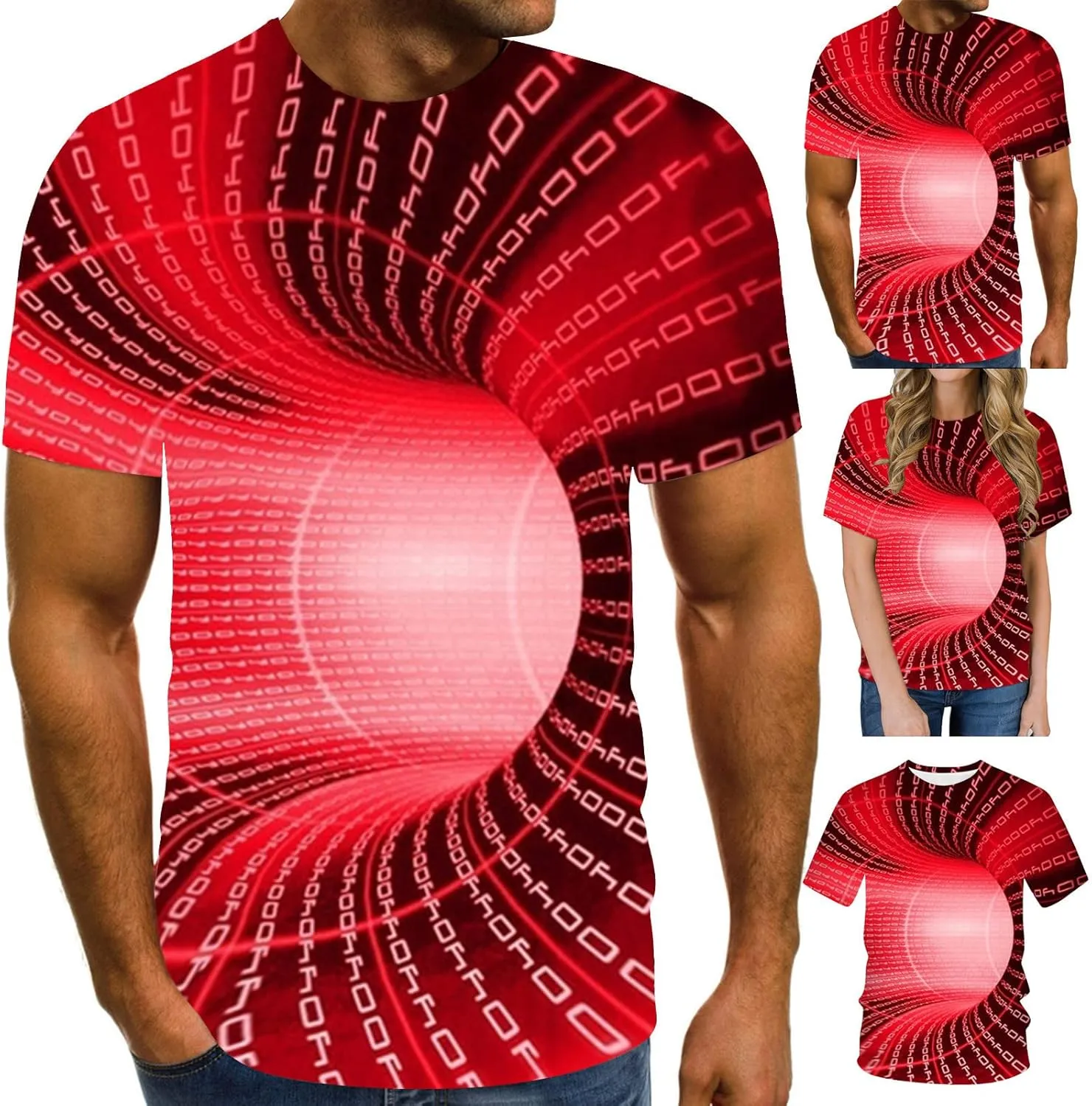 Geometry Print Loose Fit Tshirts for Man Summer Fall Long Sleeve Crew Neck Funny Fishnet Tops Shirts Mens 2024