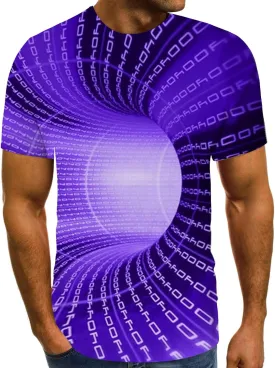 Geometry Print Loose Fit Tshirts for Man Summer Fall Long Sleeve Crew Neck Funny Fishnet Tops Shirts Mens 2024