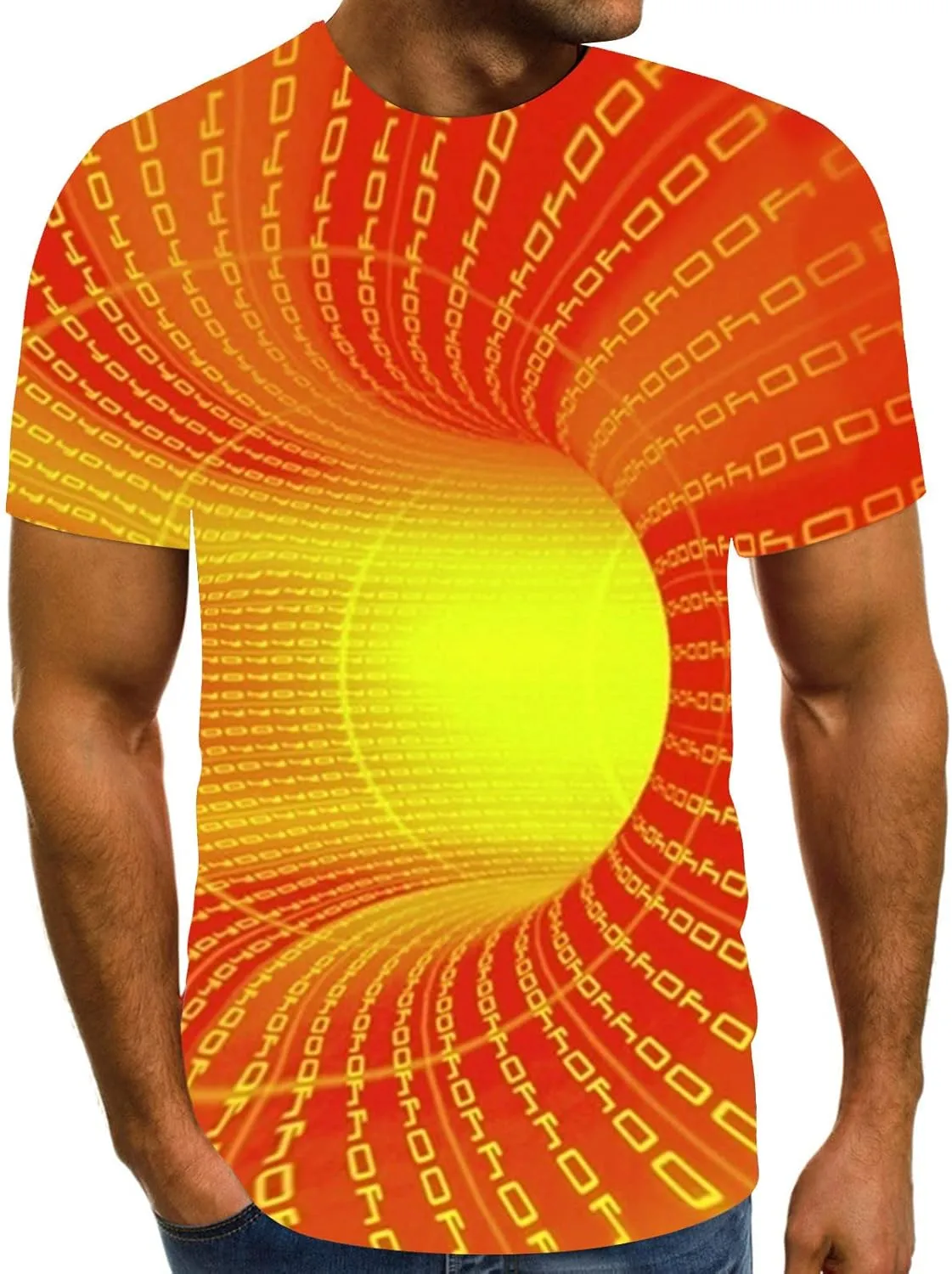 Geometry Print Loose Fit Tshirts for Man Summer Fall Long Sleeve Crew Neck Funny Fishnet Tops Shirts Mens 2024