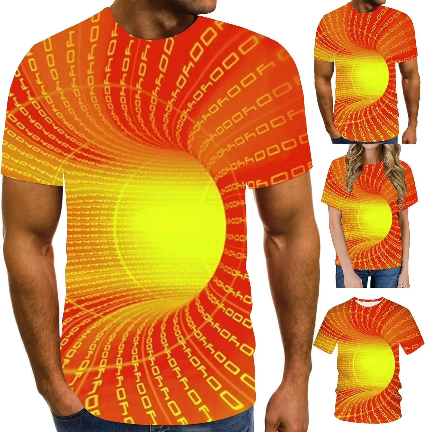 Geometry Print Loose Fit Tshirts for Man Summer Fall Long Sleeve Crew Neck Funny Fishnet Tops Shirts Mens 2024