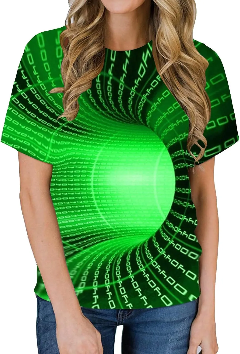 Geometry Print Loose Fit Tshirts for Man Summer Fall Long Sleeve Crew Neck Funny Fishnet Tops Shirts Mens 2024