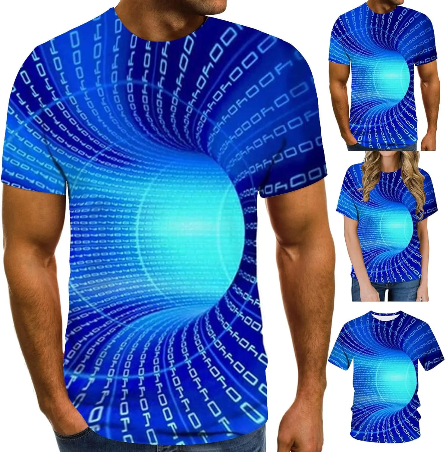Geometry Print Loose Fit Tshirts for Man Summer Fall Long Sleeve Crew Neck Funny Fishnet Tops Shirts Mens 2024