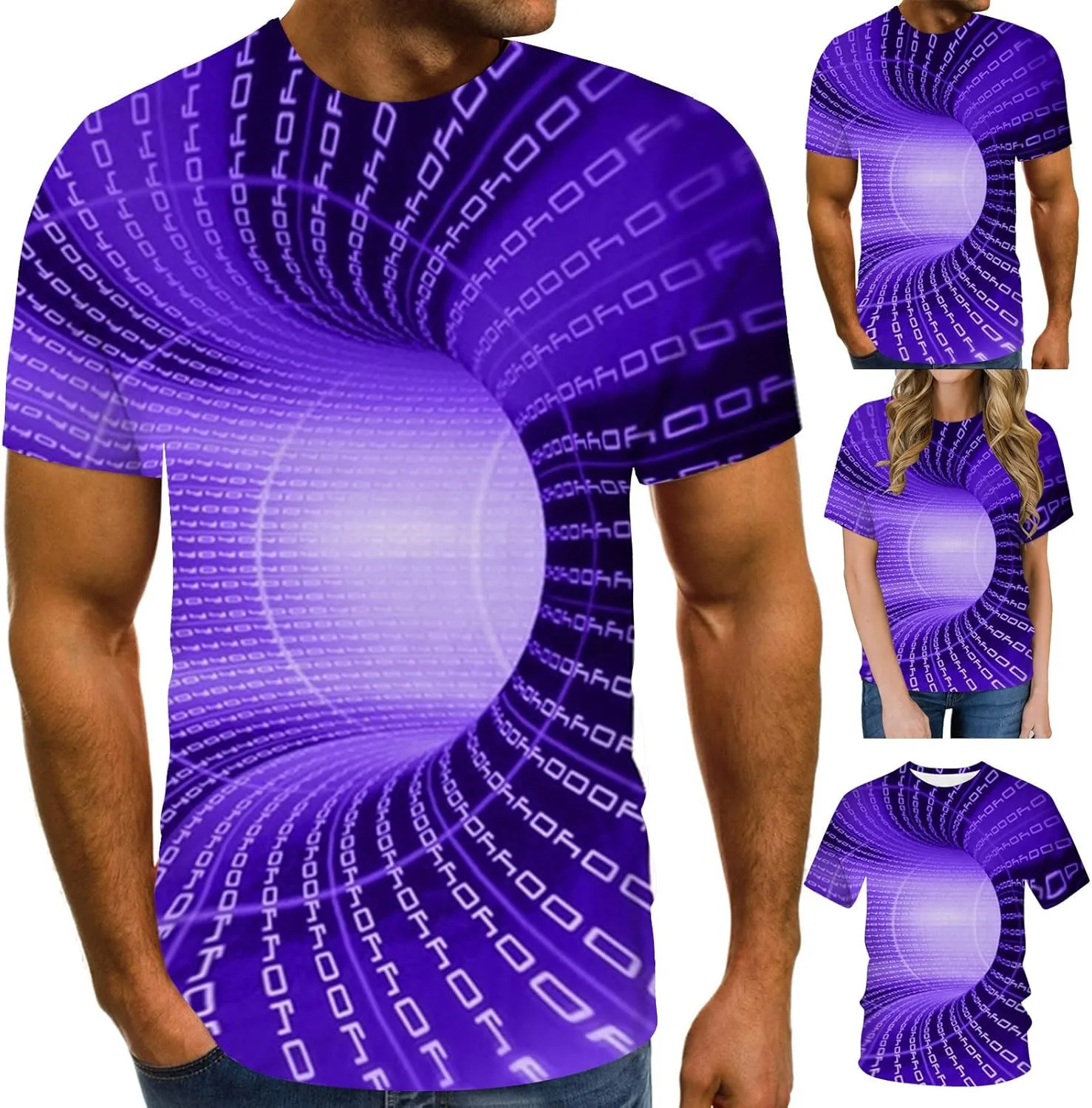 Geometry Print Loose Fit Tshirts for Man Summer Fall Long Sleeve Crew Neck Funny Fishnet Tops Shirts Mens 2024