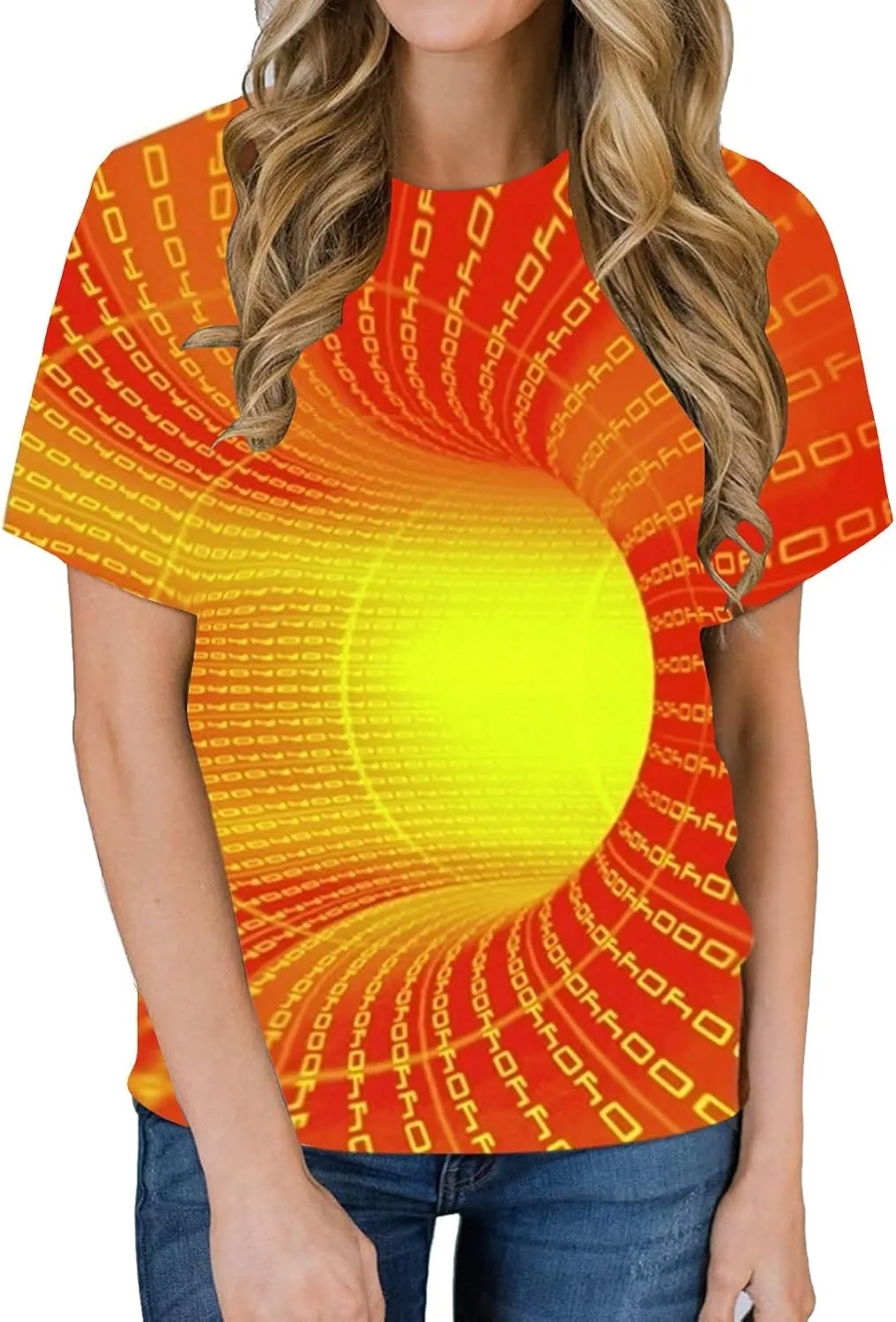 Geometry Print Loose Fit Tshirts for Man Summer Fall Long Sleeve Crew Neck Funny Fishnet Tops Shirts Mens 2024