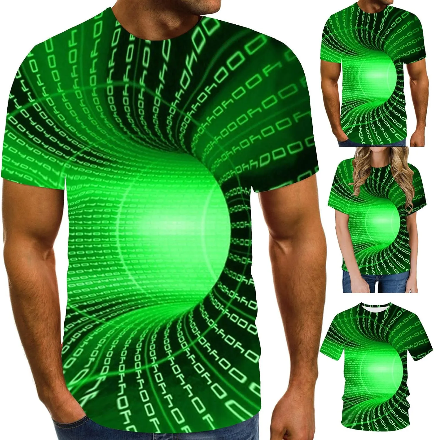 Geometry Print Loose Fit Tshirts for Man Summer Fall Long Sleeve Crew Neck Funny Fishnet Tops Shirts Mens 2024