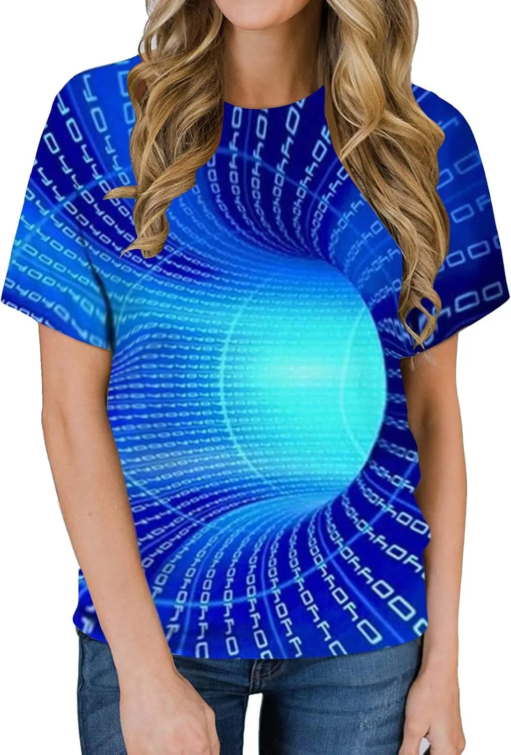 Geometry Print Loose Fit Tshirts for Man Summer Fall Long Sleeve Crew Neck Funny Fishnet Tops Shirts Mens 2024