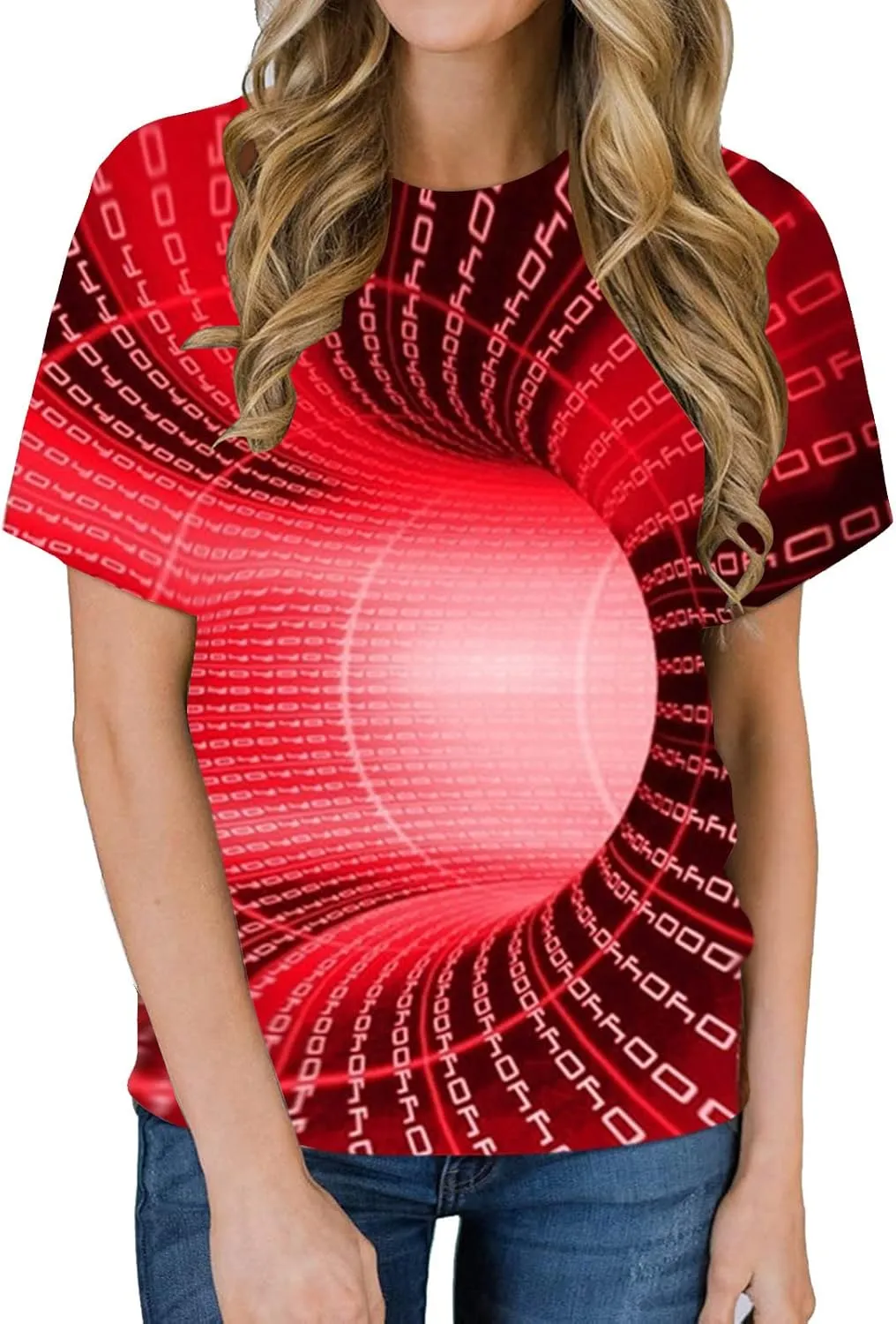 Geometry Print Loose Fit Tshirts for Man Summer Fall Long Sleeve Crew Neck Funny Fishnet Tops Shirts Mens 2024