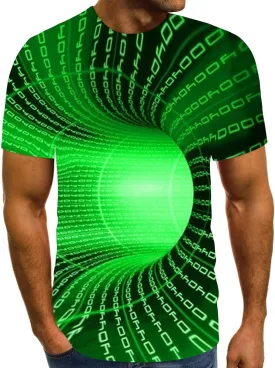 Geometry Print Loose Fit Tshirts for Man Summer Fall Long Sleeve Crew Neck Funny Fishnet Tops Shirts Mens 2024
