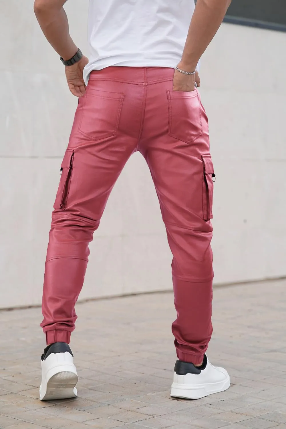GINGTTO Mens Cargo Pants Joggers Leather Pants for Men Slim Fit