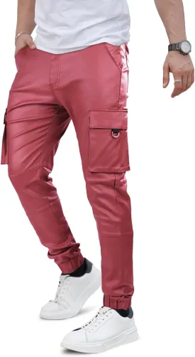 GINGTTO Mens Cargo Pants Joggers Leather Pants for Men Slim Fit