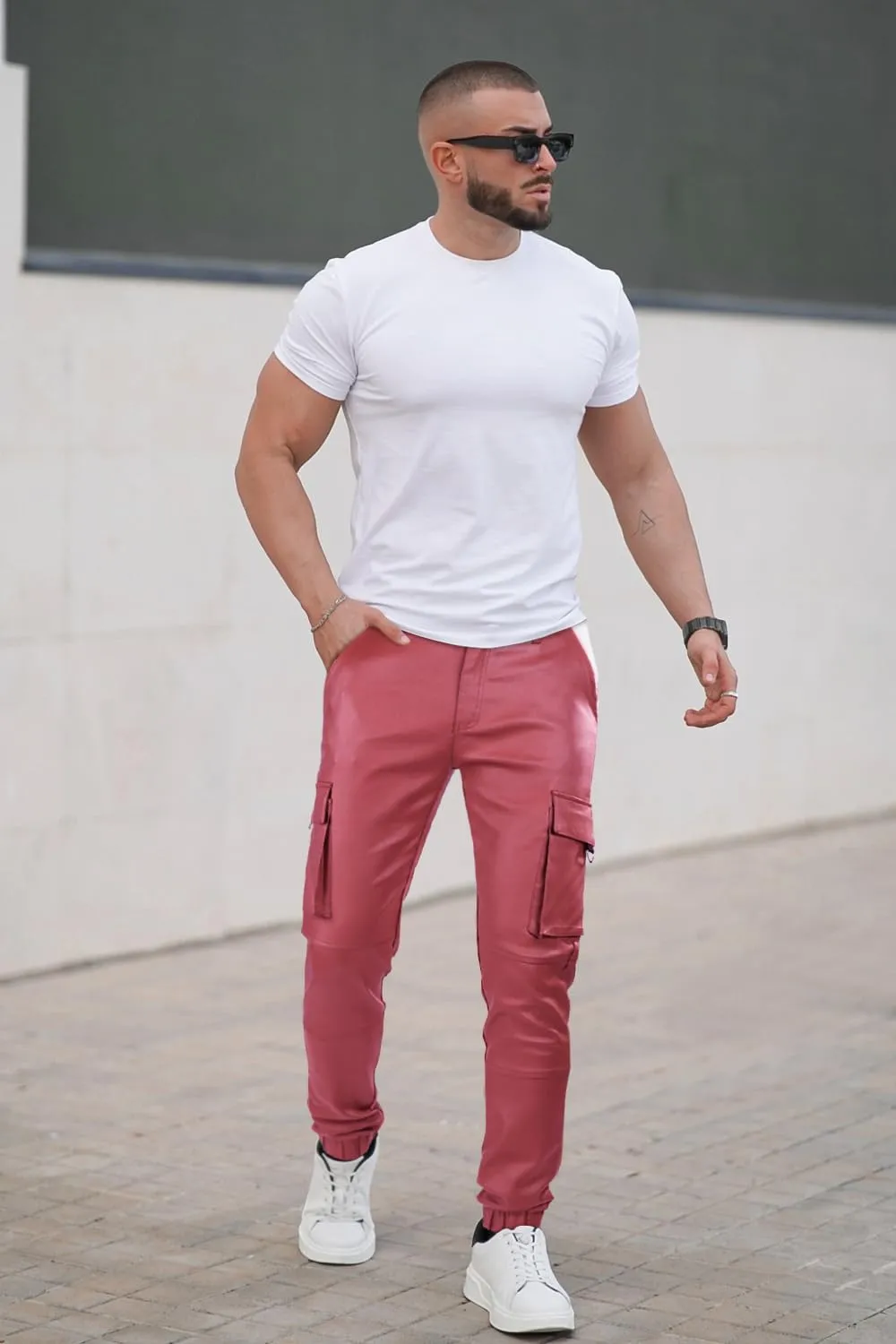 GINGTTO Mens Cargo Pants Joggers Leather Pants for Men Slim Fit