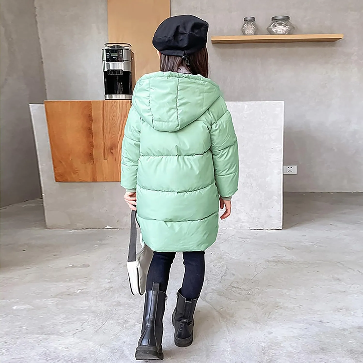 Girls Long Winter Coat Hooded Puffer Jacket Kids Lightweight Down Coat Insulated Parka Thicken Warm Padded Jacket