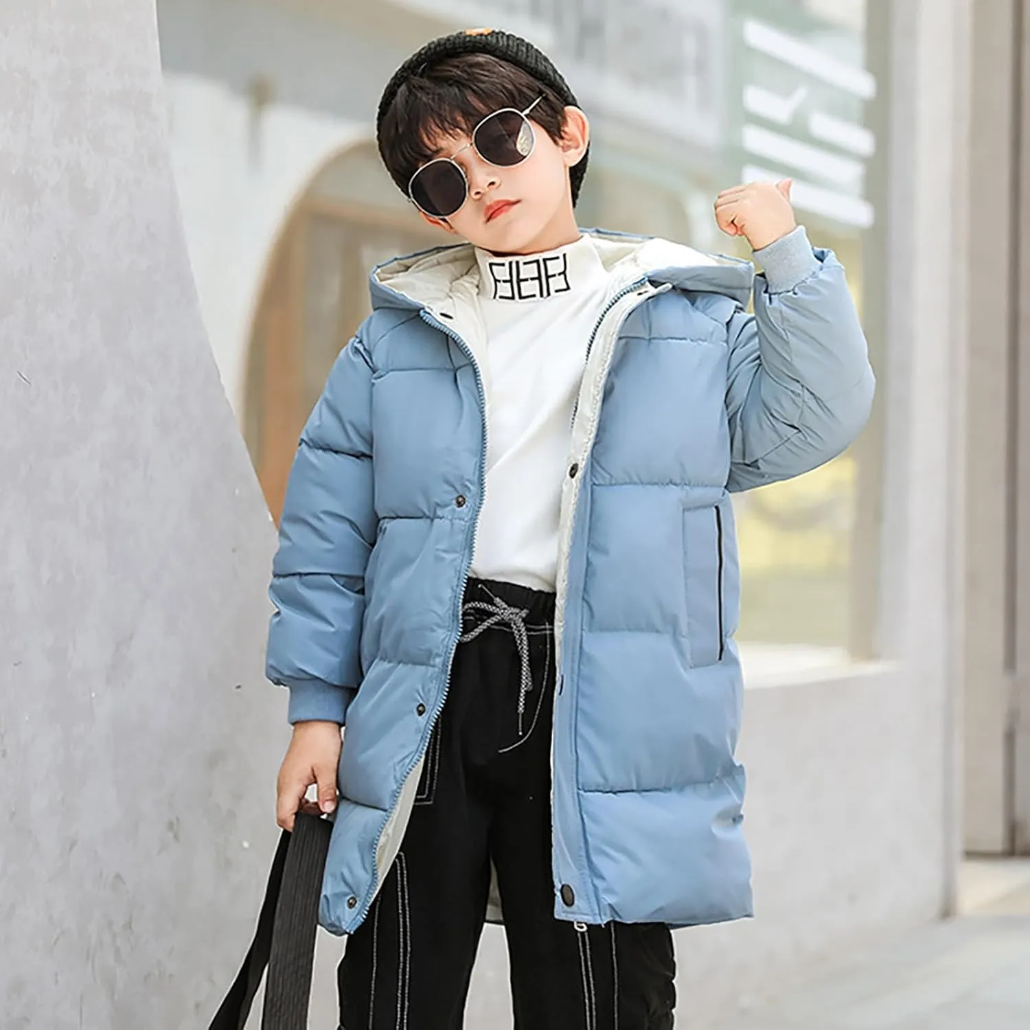 Girls Long Winter Coat Hooded Puffer Jacket Kids Lightweight Down Coat Insulated Parka Thicken Warm Padded Jacket