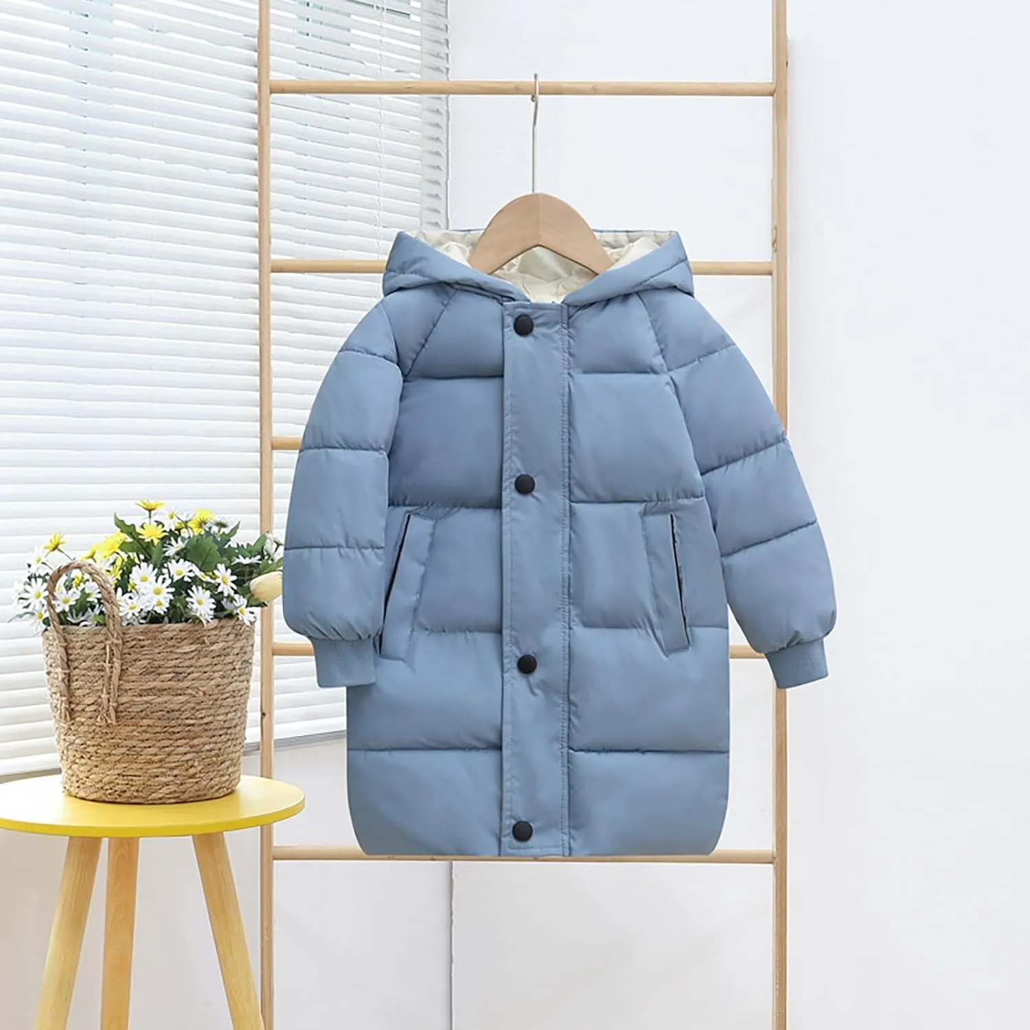 Girls Long Winter Coat Hooded Puffer Jacket Kids Lightweight Down Coat Insulated Parka Thicken Warm Padded Jacket