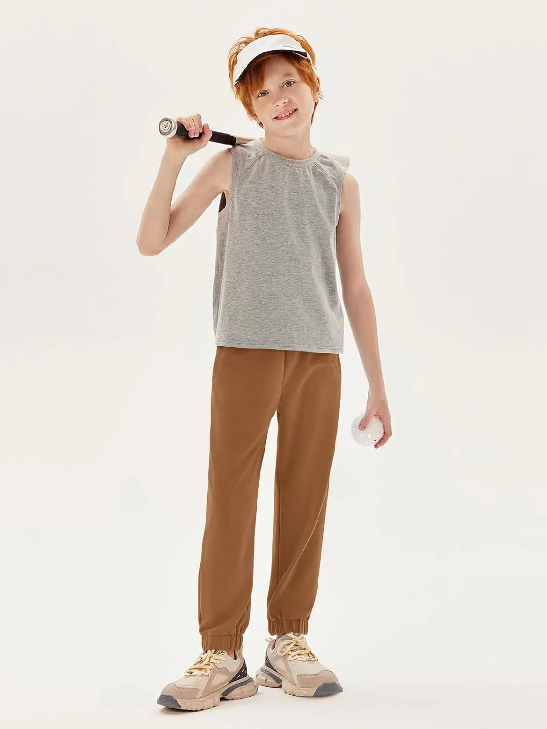 Haloumoning Boys Athletic Sweatpants Basic Elastic Waist Joggers Active Pants with Pockets 5-14 Years