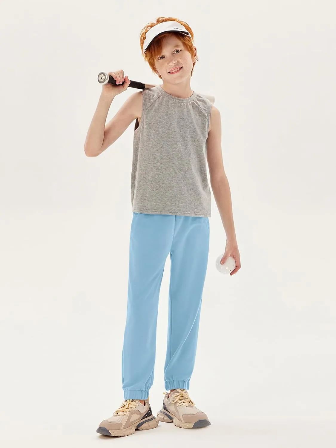 Haloumoning Boys Athletic Sweatpants Basic Elastic Waist Joggers Active Pants with Pockets 5-14 Years