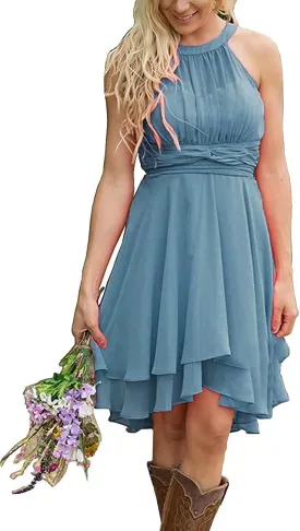 Halter Short Bridesmaid Dresses 2024 Western Wedding Guest Dresses A Line Ruffle Pleated Summer Formal Party Dresses