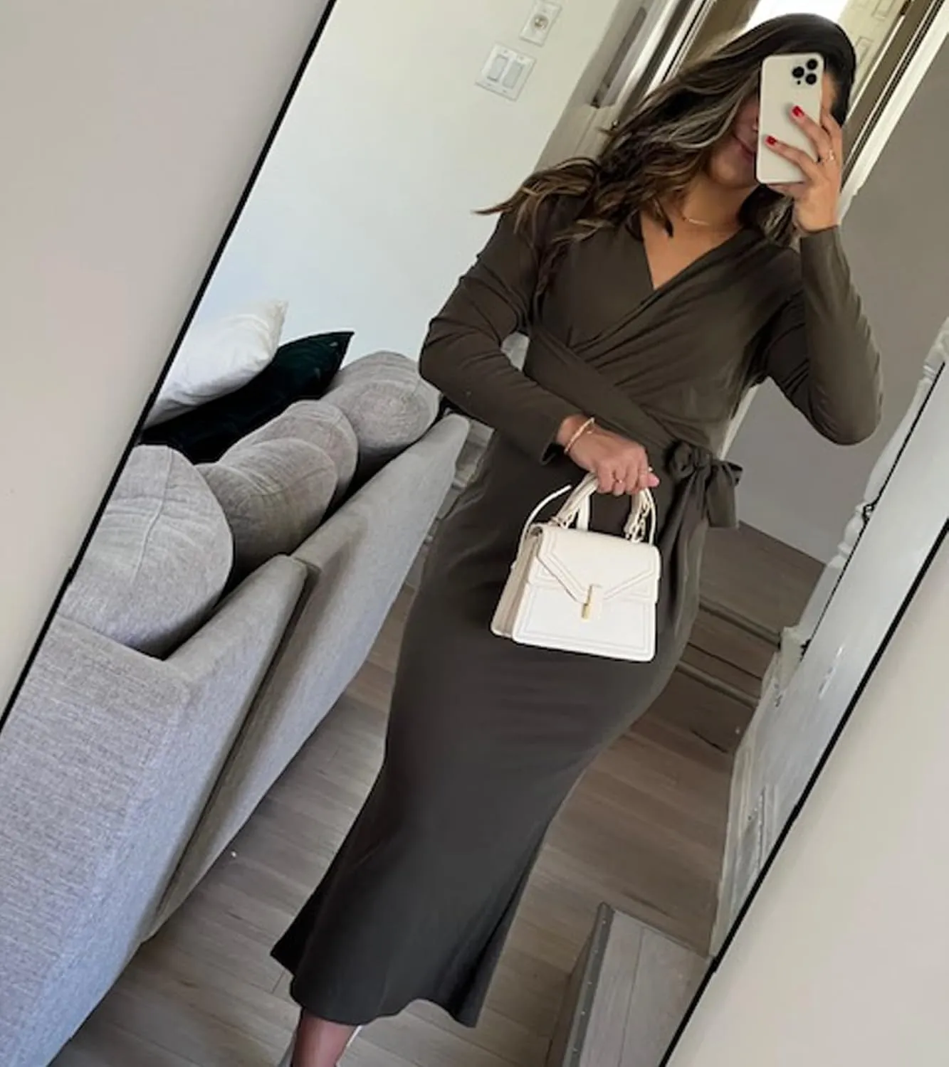 Happy Sailed Womens Knit Dress Spring Long Sleeve Wrap V Neck Tie Waist Ribbed Sweater Dresses