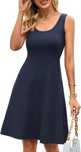 Herou Summer Beach Floral Dresses for Women A line Sleeveless Wide Strap High Waist Midi Tank Dress