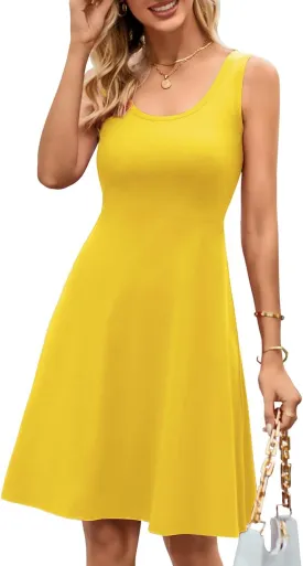Herou Summer Beach Floral Dresses for Women A line Sleeveless Wide Strap High Waist Midi Tank Dress