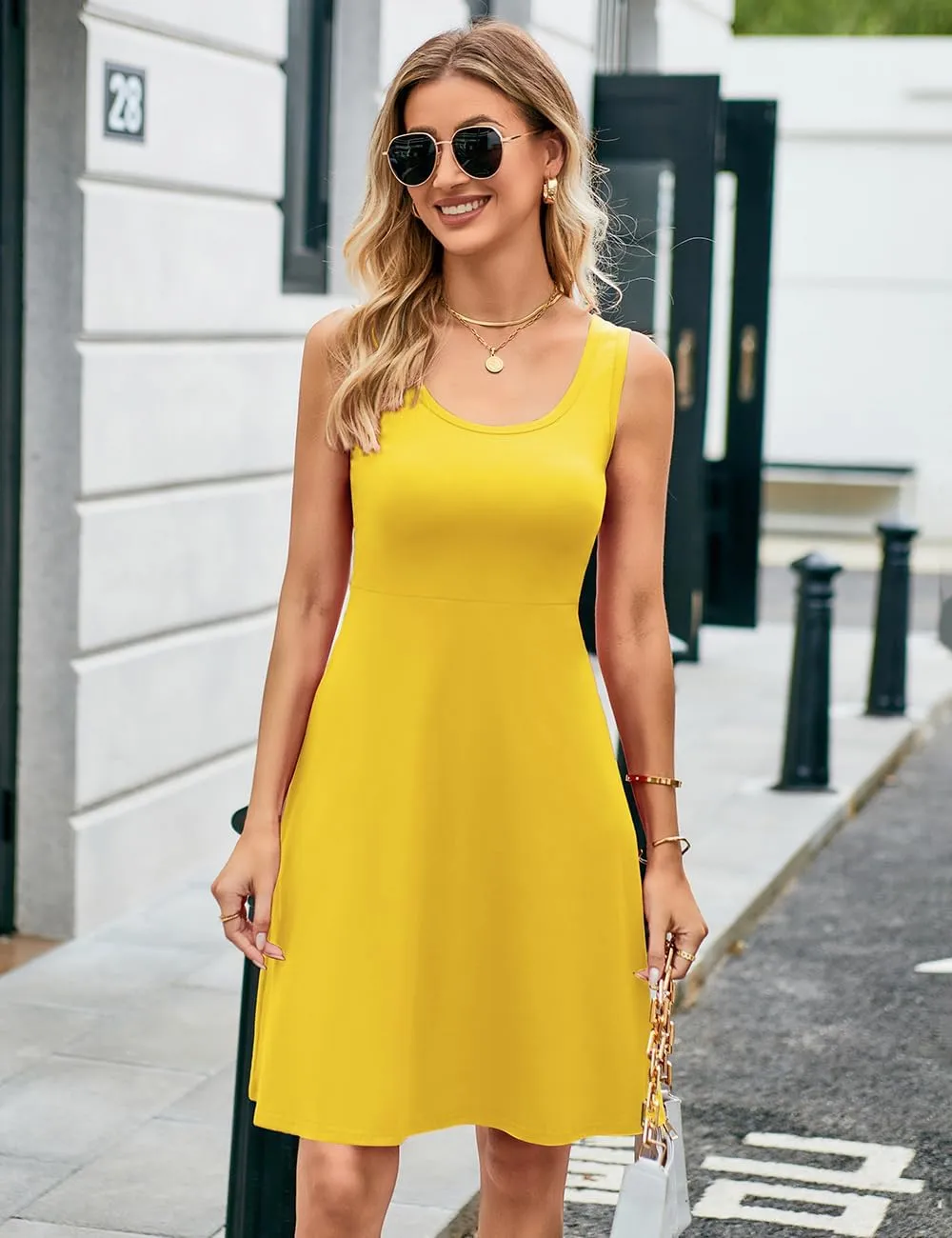 Herou Summer Beach Floral Dresses for Women A line Sleeveless Wide Strap High Waist Midi Tank Dress