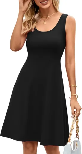 Herou Summer Beach Floral Dresses for Women A line Sleeveless Wide Strap High Waist Midi Tank Dress
