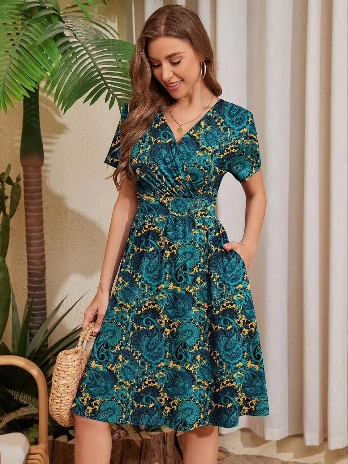 Heymoments Women's Summer Short Sleeve Dresses Casual T-Shirt Flowy Tunic Ladies Beach Sundress