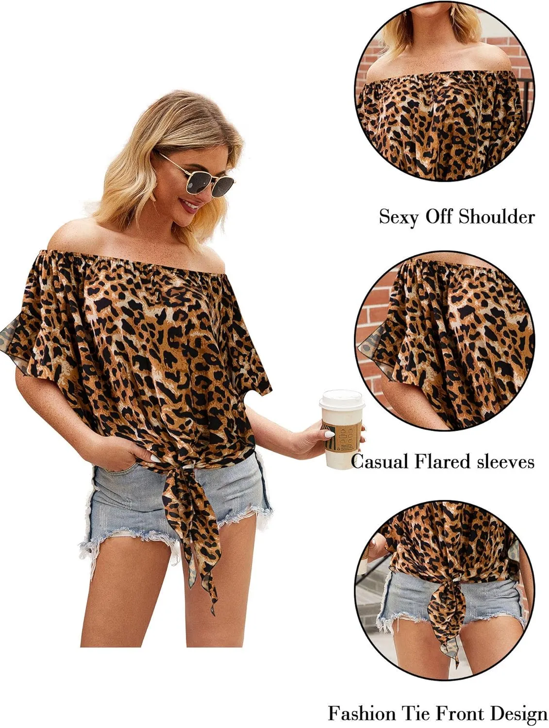 Hibluco Womens Off Shoulder Tops Sexy Floral Print Crop Tops Summer Blouses T-Shirt