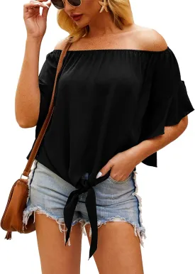 Hibluco Womens Off Shoulder Tops Sexy Floral Print Crop Tops Summer Blouses T-Shirt