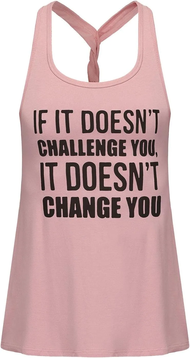 IRISGOD Womens Workout Tank Tops Summer Graphic Twisted Back Sleeveless Tops Athletic Gym Shirts