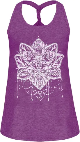 IRISGOD Womens Workout Tank Tops Summer Graphic Twisted Back Sleeveless Tops Athletic Gym Shirts