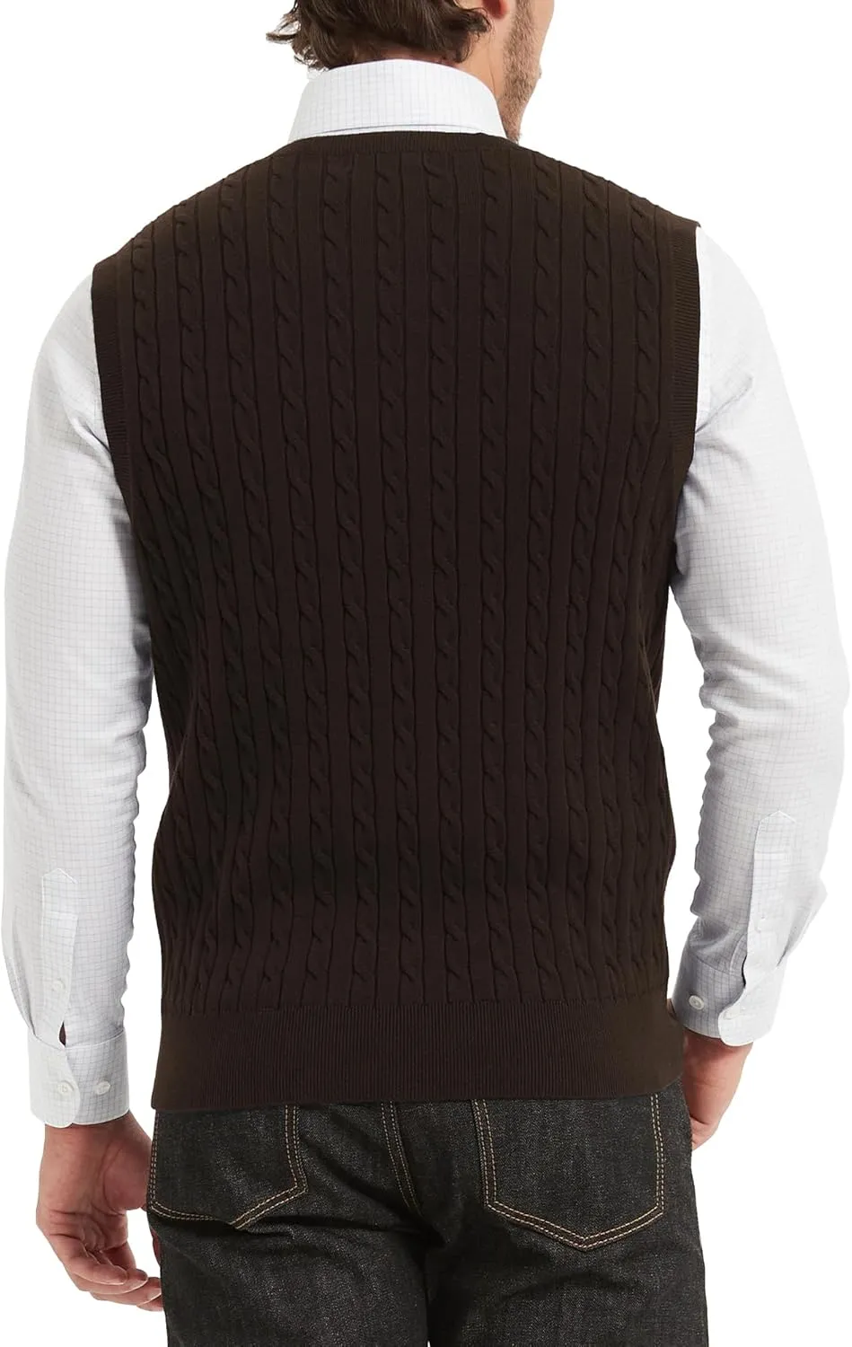 Kallspin Mens Cable Knit Sweater Vest Pure Cotton V-Neck Sleeveless Knitted Pullover for Fall Winter