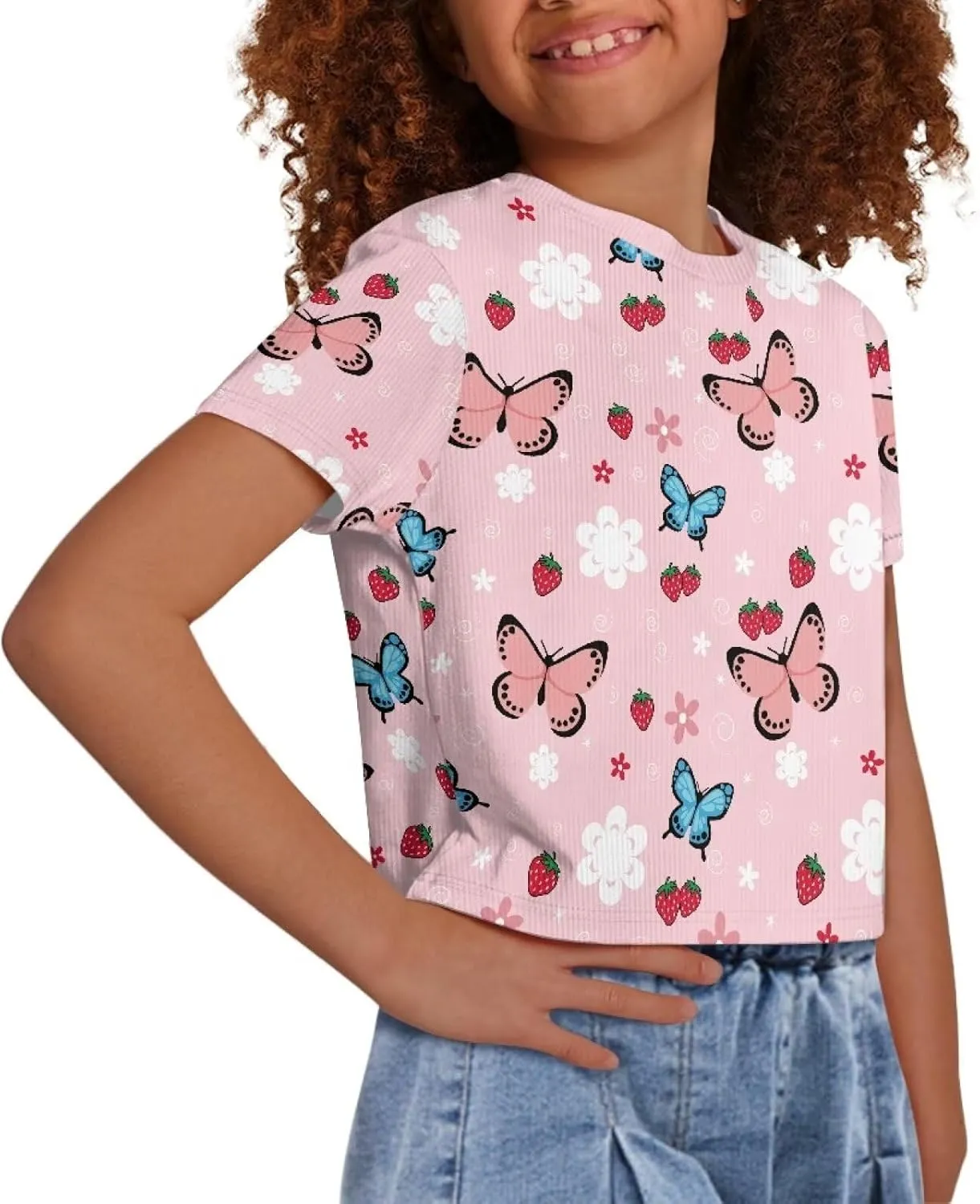 Kids T Shirt Short Sleeve Crop Tops for Girls Summer Clothes Pullover Tees Shirt 5-14