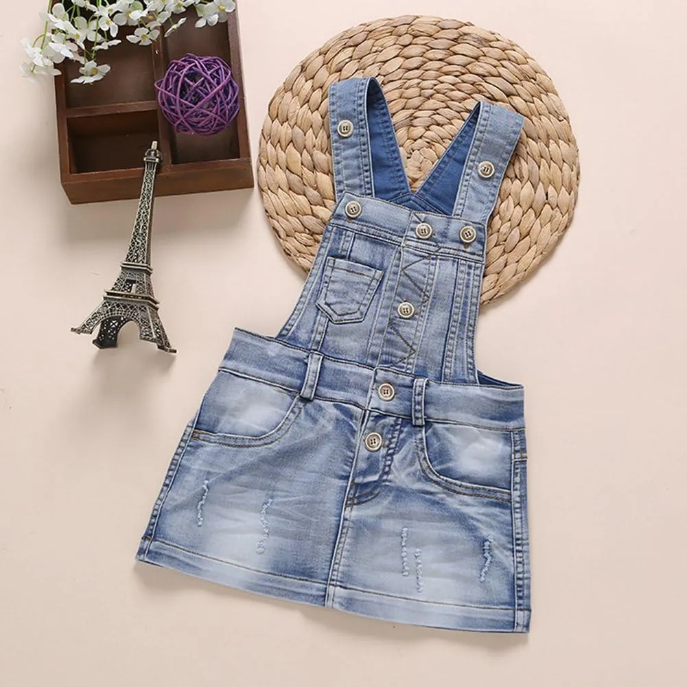KIDSCOOL SPACE Baby Girls Overalls Jean Dress, Flower Embroidered Double Color Spliced Tulle Skirts