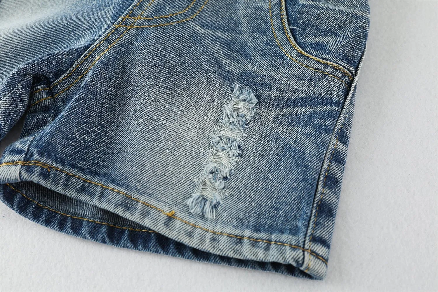 KIDSCOOL SPACE Baby Little Girl Jean Overalls,Big Ripped Denim Shortall